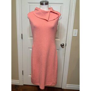 St. John Pink Wool Sleeveless Fold-over Collar Sleeveless Shift Dress, Size 4
